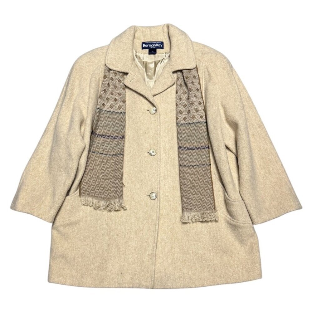 HERMAN KAY Vintage Wool Business Casual Winter Coat With SCARF Womens Petite XL